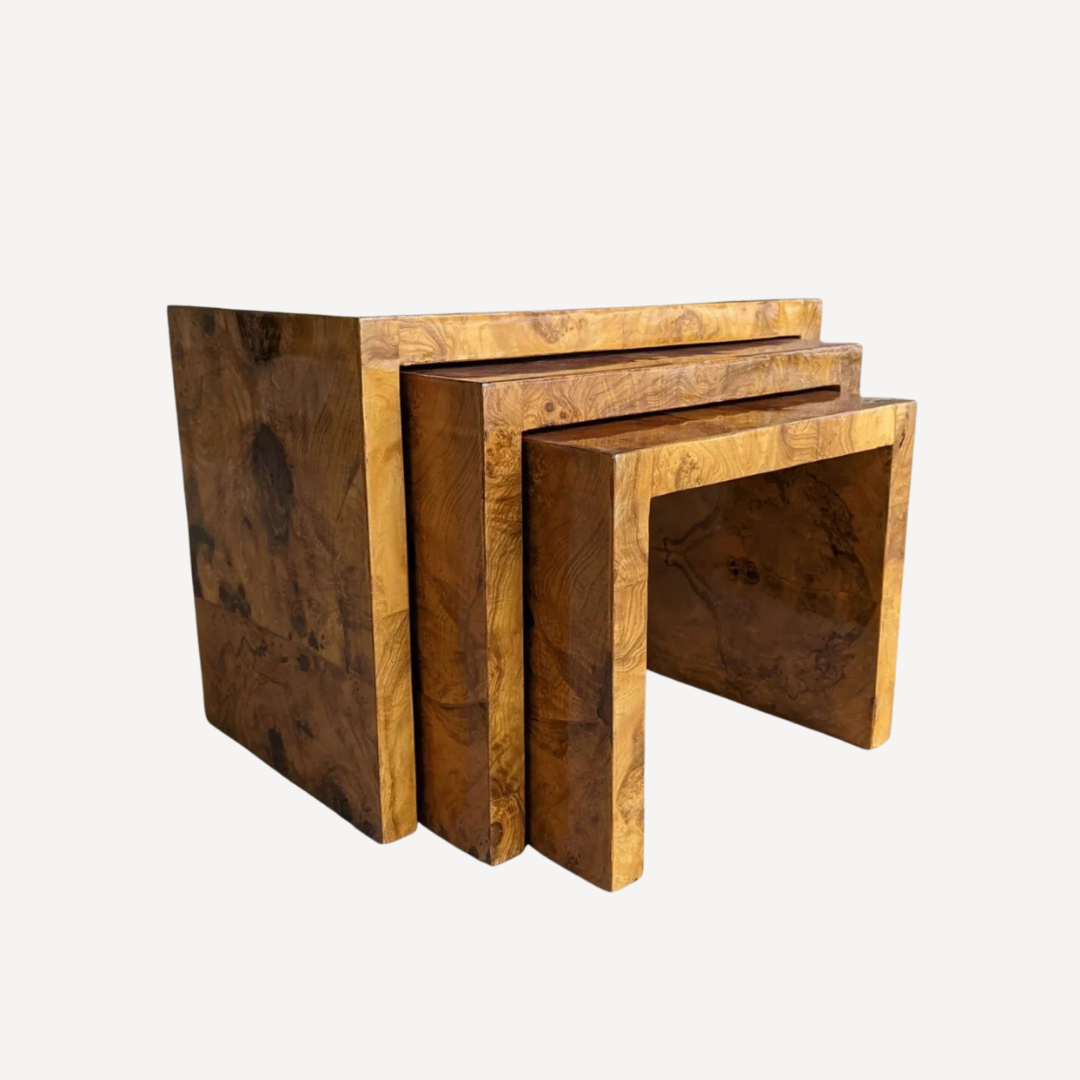 Nest of Vintage Burl Veneer Wood Tables