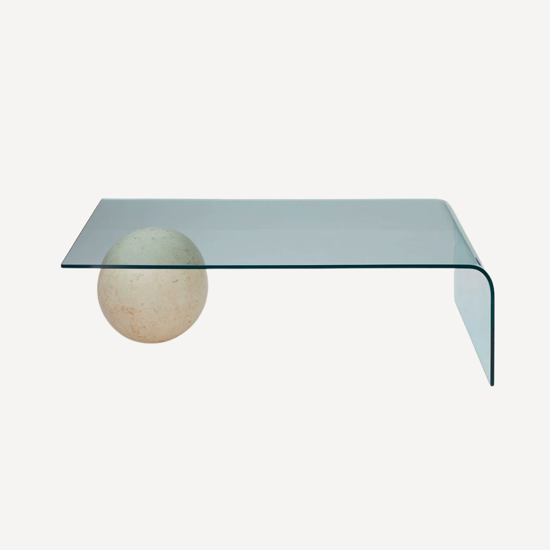 Vintage Waterfall Glass Table with Marble Ball Base