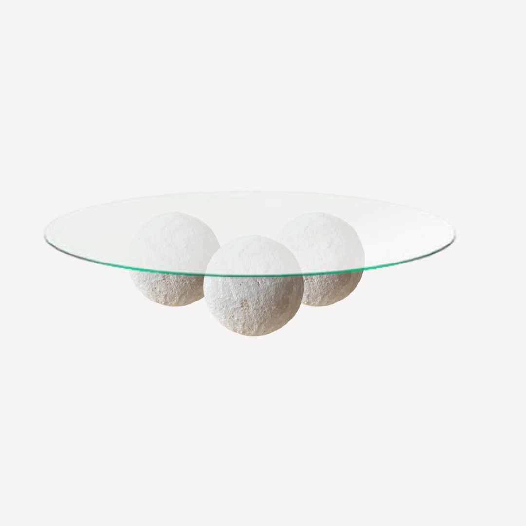 Alva Stone Orb and Round Glass Coffee Table